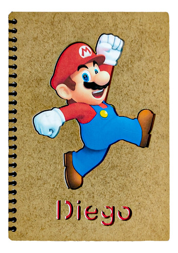 Práctica Libreta Madera Tapa Personalizada Mario Bros D78