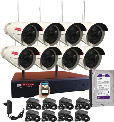 Kit 8 Cámaras Wifi 1080p Hd Disco 2tb Purpura Envío Matko