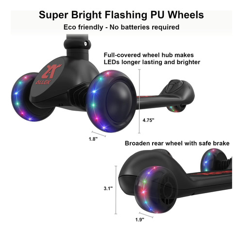 Allek Kick Scooter Plegable F02, Planeador Intermitente Led