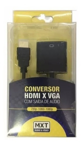 Cabo Adaptador Conversor Mxt Hdmi Para Vga Saída P2 De Áudio Cor Preto