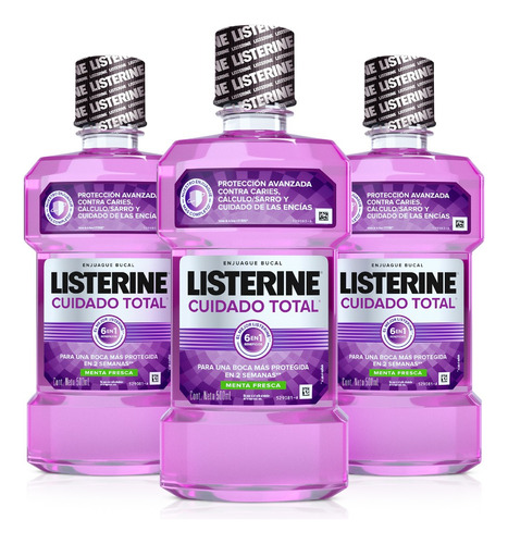 Listerine enjuague bucal cuidado total 3 piezas de 500mL