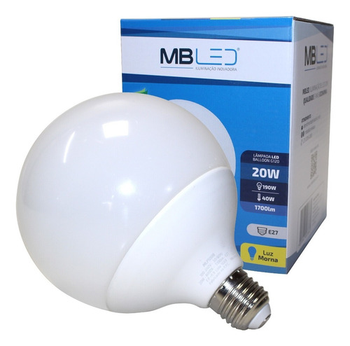 Lampada Bola Led Globo G120 Ballon 20w Fria Ou Quente Cor da luz Branco Quente 3000K 110V/220V