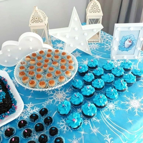 Tnt Estampado Flocos Neve Frozen Decoração 1,4m X 5 Metros