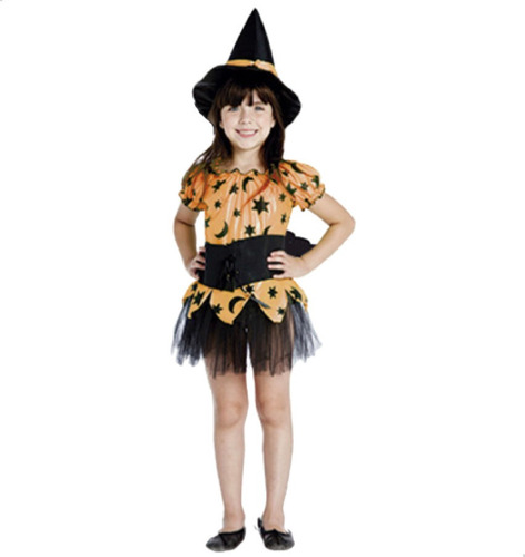 Disfraz Bruja Para Nena Con Sombrero Halloween Brujita Niña