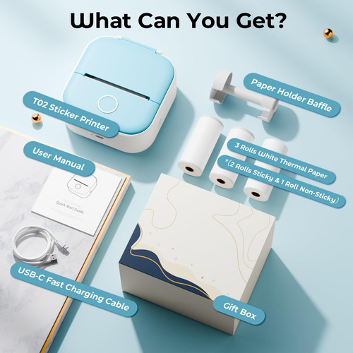 Impresora Portátil Omezizy T02 Bluetooth Con 3 Rollos De Pap