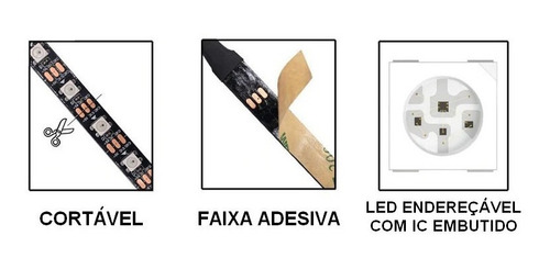 2m Fita Led Ws2812b 60/m 5v+ Arduíno Nano V3+ Conector 3pin