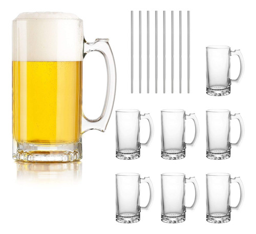 Qappda Juego De Tazas De Cerveza, Tazas De Vidrio Con Mango 