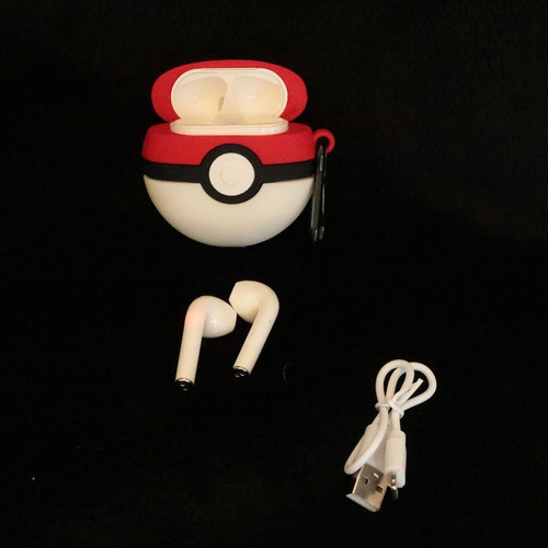 Audífonos Pokémon Pokebola Bluetooth Ios / Android Con Funda Color Rojo