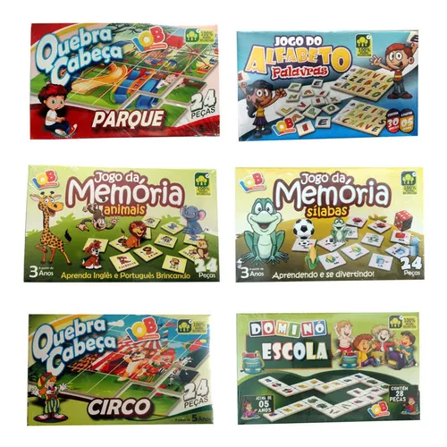 Kit Com 10 Jogos Educativos (jogo Memória, Alfabeto, Dominó