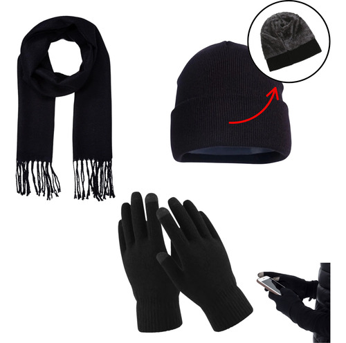 Kit Inverno Cachecol Luva Touch Touca Quente Unissex