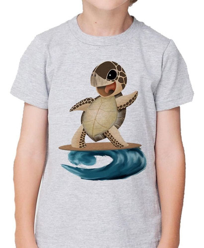 Remera De Niño Tortuga Surf Tabla Ola Mar Dibujito Anim