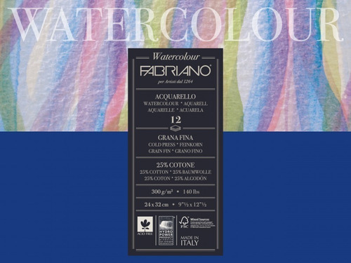 Block Watercolour Fabriano 300gm 24x32cm Con 12 Hojas