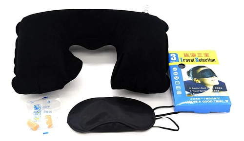 Set Almohada De Viaje Inflable + Tapón De Oídos + Cubre Ojos