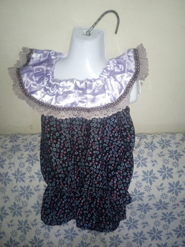 Blusa Llanera De Niña De Flores Fucsia-azul Talla 8-10 Años