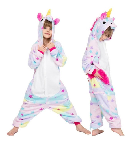 Imagen 3 de 4 de Pijama Kigurumi Unicornio Con Estrellitas Para Niños Y Niñas