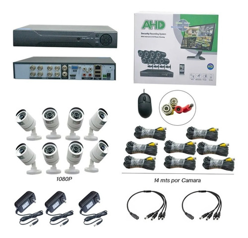 Kit  Dvr 8 Cámaras 1080p+cable 14 Mts Tienda Fisica