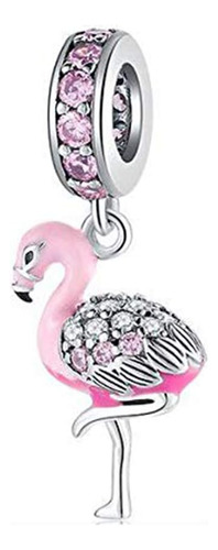 Faefash Pink Flamingo Charm Cuentas De Plata De Ley 925 Con 