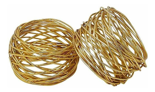 Oro Redondo De Malla Servilleta Anillos- Conjunto De 12 Para