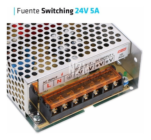 Imagen 3 de 10 de Fuente 24v 5a Metalica Regulada Switching Tira Led Cctv