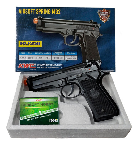 Pistola Airsoft Rossi Kwc M92 Spring Mola Beretta Pt92 + Bbs