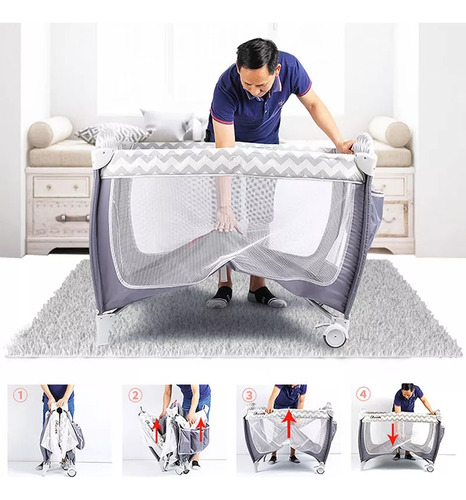 Cuna Corral Plegable Para Bebe Con Ruedas Y Mosquitero