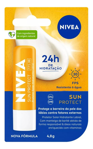 Protetor Solar Labial Nivea Fps30 4,8g 24hs De Proteção C/3