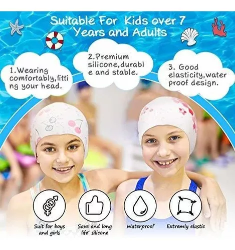 Gorros de natación para niños de 2 piezas para niños, niños pequeños, niños  y niñas, gorro de baño impermeable para niños para cabello largo y corto