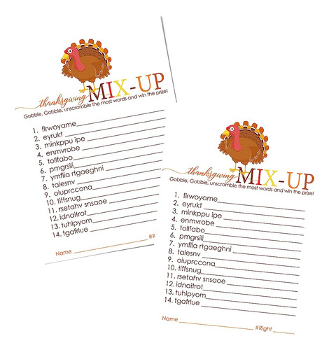 Paper Clever Party Thanksgiving Word Scramble Game Cards (pa