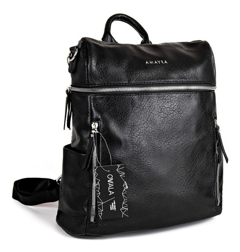 Imagen 6 de 6 de Mochila Cuero Sintetico Mujer Urbana Negra Amayra