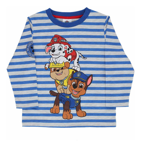 Polera Manga Larga Niño Rayas Azul Paw Patrol