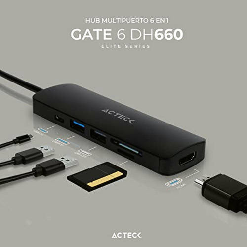 Hub Usb C 6 En 1 Gate 6 Dh660 4k Hdmi + 1xusb A 3.0 + 1xusb