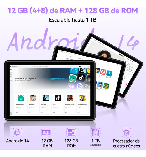 Tablet 10.1 Android 14 12gb+128gb Bluetooth 5.4 Tablets