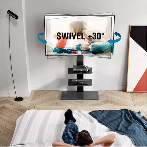 Soporte universal para TV con base de madera resistente, soporte giratorio  ajustable en ángulo y altura con estante multimedia para TV de pantalla