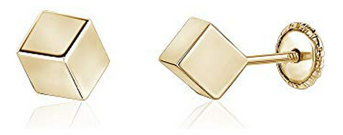 Pendientes Cubo 3d Oro Amarillo 14k Mujer