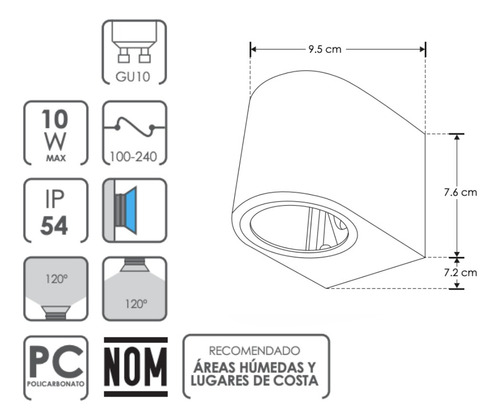 Luminario Para Lámpara Gu10 10 Cilíndrico Sin Foco