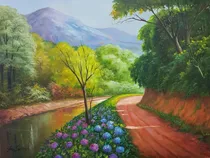 Comprar  Quadro Pintura A Oleo Sobre Tela Decoracao Estrada Paisagem