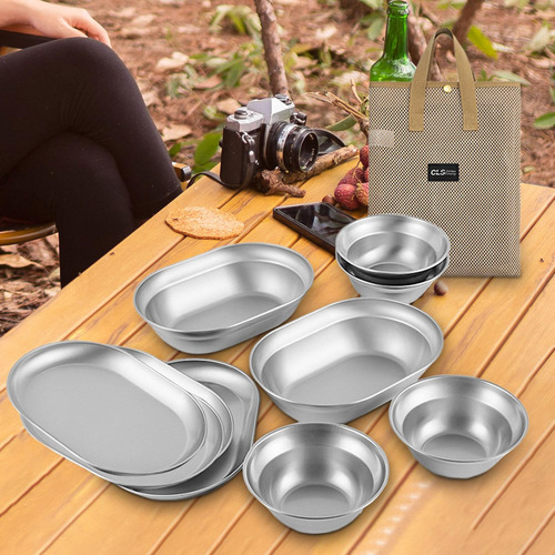 Juego De Platos Y Tazones De Acero Inoxidable, Utensilios