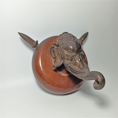 Figura En Bronce Barnizada. Cabeza De Elefante De La India. 