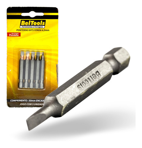 Kit 5 Ponta Bit Fenda Cv 50mm X 1/4 X 4,5mm Beltools