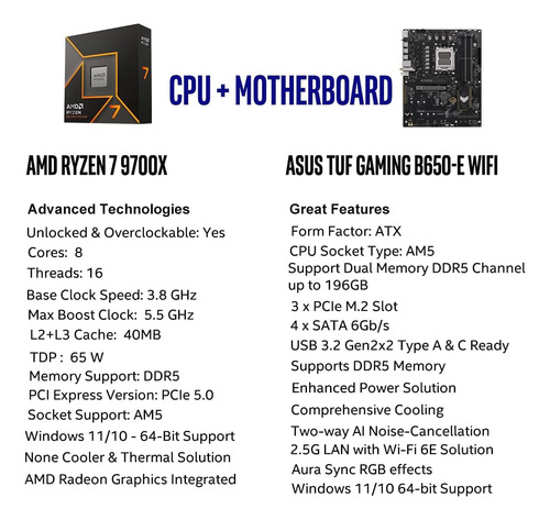 Procesador De Cpu Micro Center Amd Ryzen X Con Asus Tuf Gami