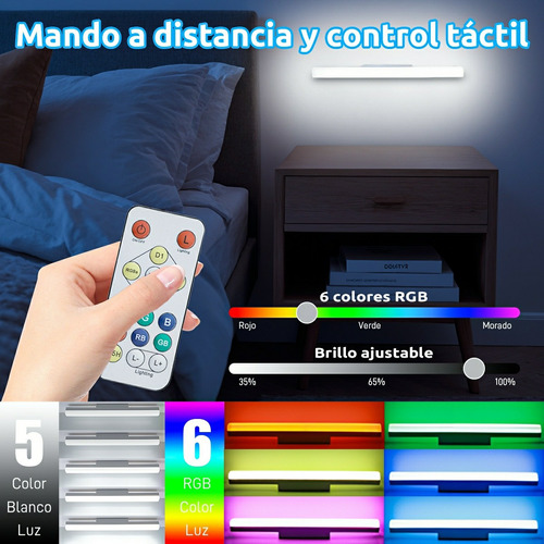 Lámpara De Pared Luz Rgb 40cm Control Bateria Recargable Led