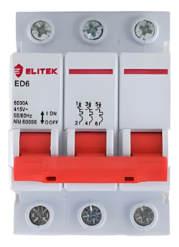 Disjuntor Tripolar 63a, 3p Curva C 6ka Elitek