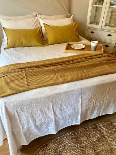 Manta Waffle 100x260 Cm Pie De Cama Manta De Sillón Color Avellana