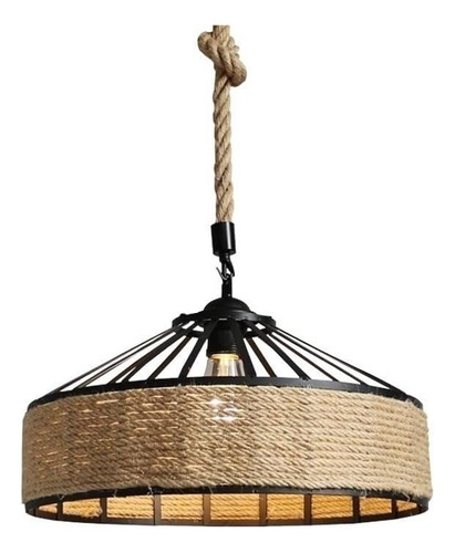 Lampara Colgante 30 Cm Con Cuerda Cáñamo - Metal Rustica Color Negro