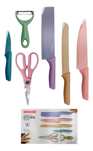 Set Cuchillos + Pelapapas Escuela Cheff 6 Piezas Premium 