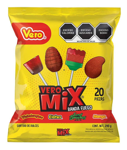 Vero Mix Paletas Banda Dulce Fuego Chile Surtido 20pz 290g