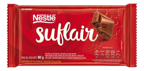 Chocolate ao Leite Aerado Suflair Nestlé  chocolate ao leite pacote 80 g