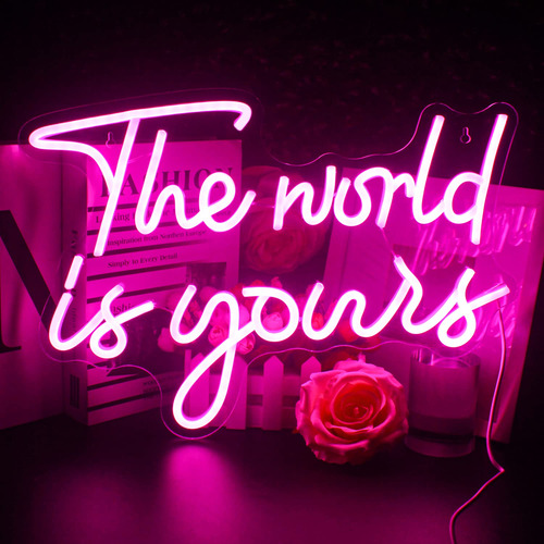 Letrero Neon The World Is Yours Luz Led Rosa Para Decoracion