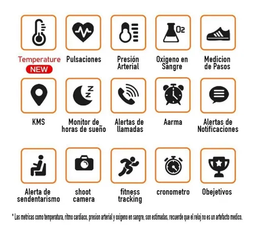 Smartwatch Day Band Reloj Temperatura Ritmo Cardiaco Presion