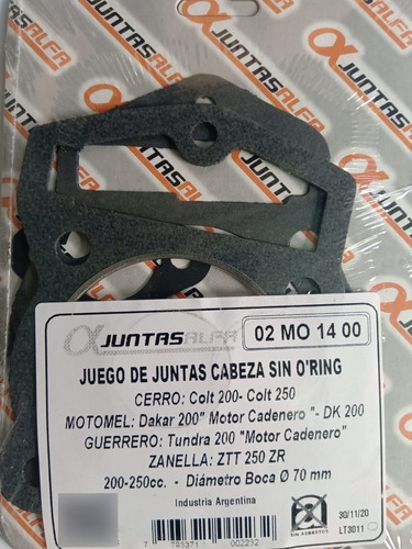 Juntas Cabeza De Cilindro Zanella Ztt 250 Zr - Bmd Motos